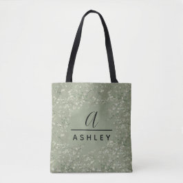 Van Gogh Almond Blossom Sage Green Monogram  Tote Bag
