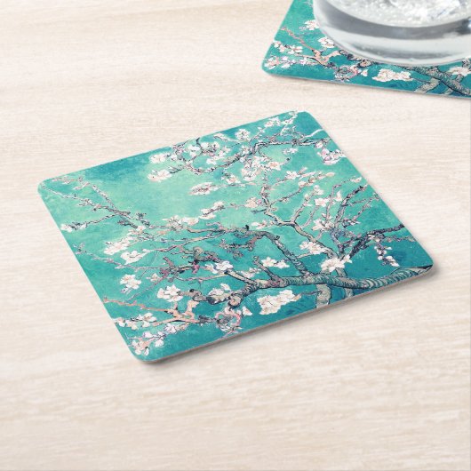 Van Gogh Almond Blossom Turquoise Kartonnen Onderzetters (Schuin)