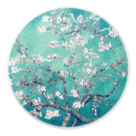 Van Gogh Almond Blossom Turquoise Keramische Knop (Voorkant)