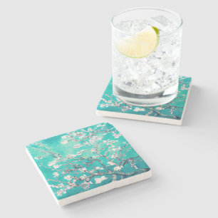 Van Gogh Almond Blossom Turquoise Stenen Onderzetter