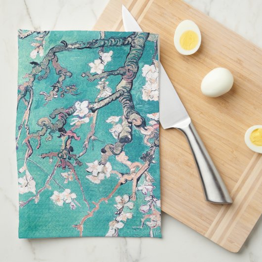 Van Gogh Almond Blossom Turquoise Theedoek (Quarter Fold)