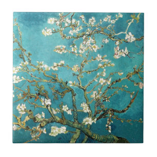 Van Gogh Almond Blossom witte bloemen op blauw Tegeltje
