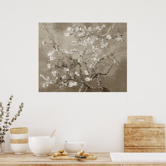 Van Gogh Almond Branches in Bloom - Sepia Poster (Keuken)
