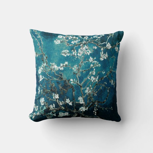 Van Gogh Amandelbloesem Donker Teal Kussen (Voorkant)