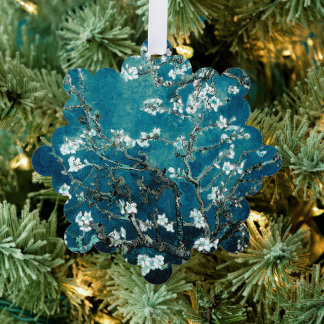 Van Gogh Amandelbloesem Donker Teal Ornament Kaart
