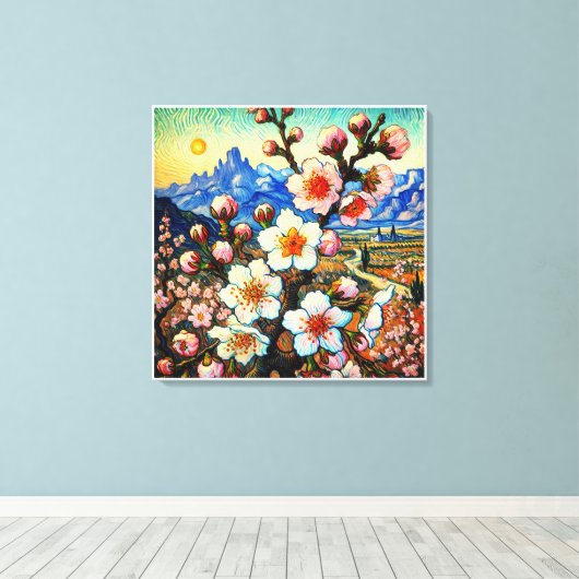 Van Gogh Amandelbloesem Grote Bloem Canvas Afdruk (Insitu (Houten vloer))