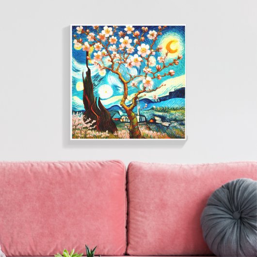 Van Gogh Amandelbloesem Landschap Maan Canvas Afdruk (Insitu (Woonkamer))