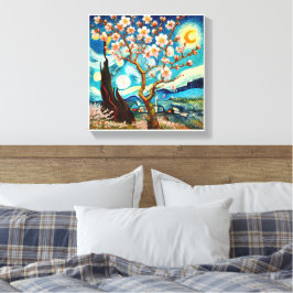 Van Gogh Amandelbloesem Landschap Maan Canvas Afdruk