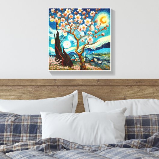 Van Gogh Amandelbloesem Landschap Maan Canvas Afdruk (Insitu (Slaapkamer))