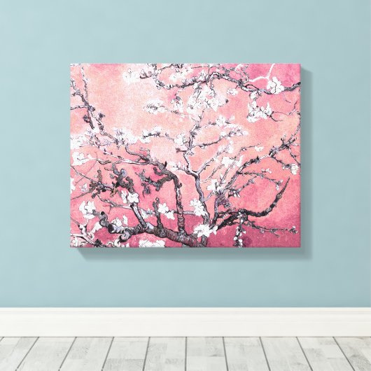 Van Gogh Amandelbloesem perzik roze Canvas Afdruk (Insitu (Houten vloer))