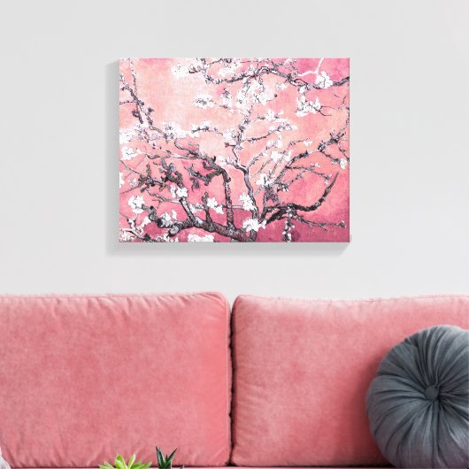 Van Gogh Amandelbloesem perzik roze Canvas Afdruk (Insitu (Woonkamer))