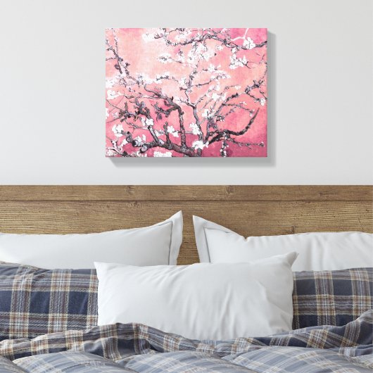 Van Gogh Amandelbloesem perzik roze Canvas Afdruk (Insitu (Slaapkamer))