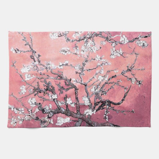 Van Gogh Amandelbloesem perzik roze Theedoek (Horizontaal)