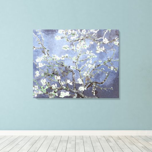 Van Gogh Amandelbloesem Staalblauw Canvas Afdruk (Insitu (Houten vloer))