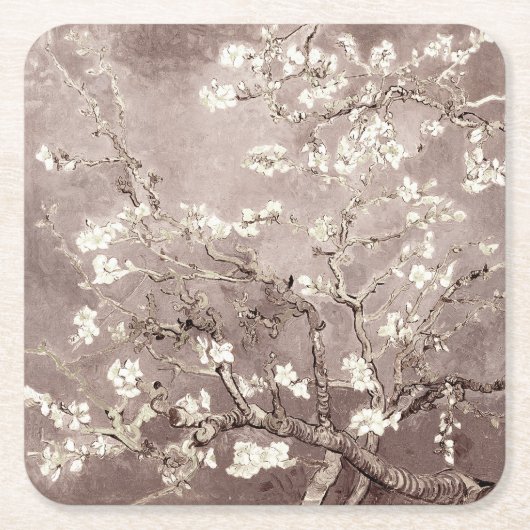 Van Gogh Amandelbloesems Beige Kartonnen Onderzetters (Voorkant)