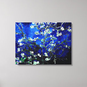 Van Gogh Amandelbloesems blauw groen Canvas Afdruk