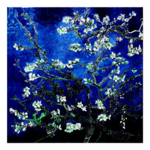 Van Gogh Amandelbloesems blauw groen Perfect Poster