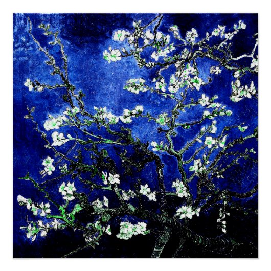 Van Gogh Amandelbloesems blauw groen Perfect Poster (Voorkant)