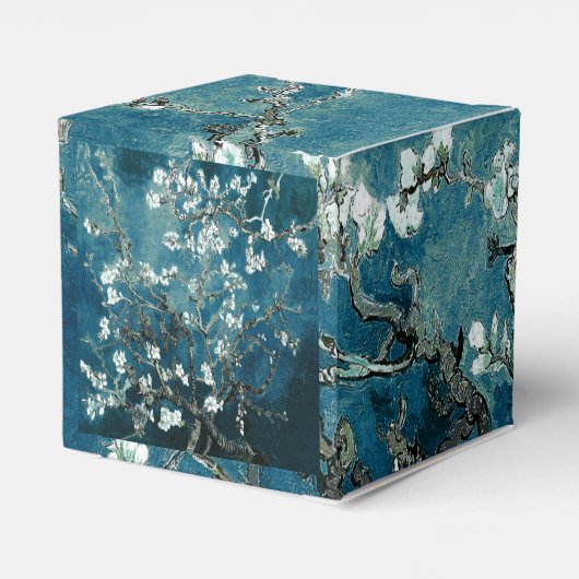 Van Gogh Amandelbloesems: Donker Teal Bedankdoosjes (Achterkant)