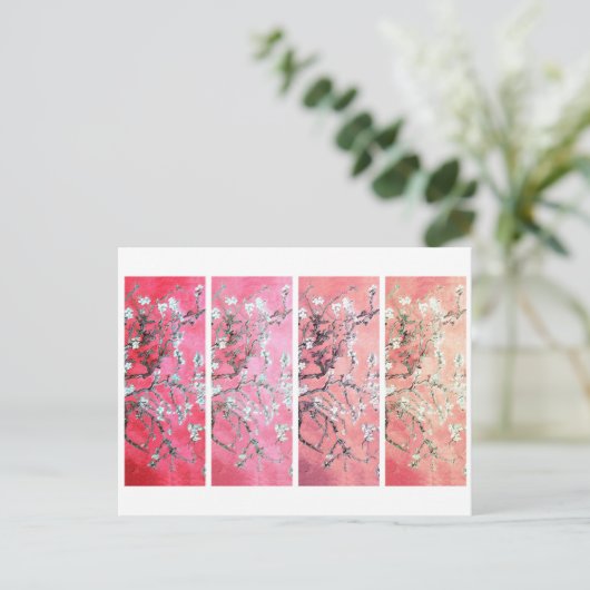 Van Gogh Amandelbloesems Donkerroze perzikgradiënt Briefkaart (Staand voorkant)