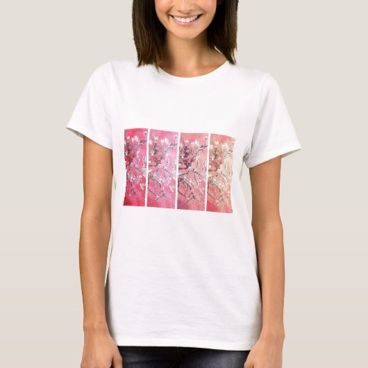 Van Gogh Amandelbloesems Donkerroze perzikgradiënt T-shirt (Voorkant)