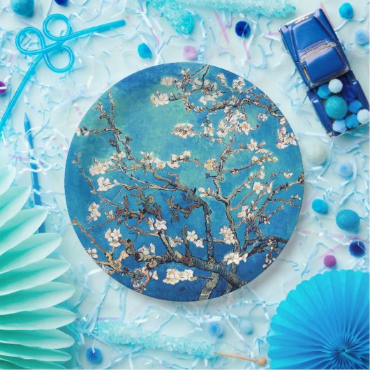 Van Gogh Amandelbloesems heldere turkoois Papieren Bordje (Feest)