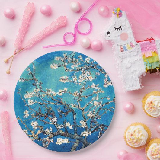 Van Gogh Amandelbloesems heldere turkoois Papieren Bordje (Feest)