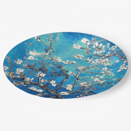 Van Gogh Amandelbloesems heldere turkoois Papieren Bordje (Gekanteld)