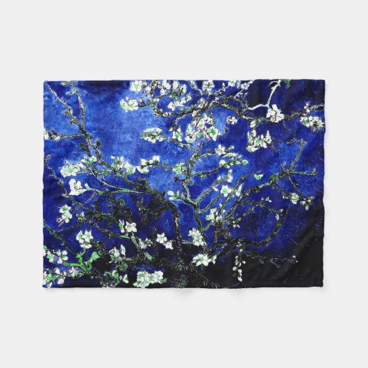 Van Gogh Amandelbloesems Levendig Blauw Fleece Deken (Voorkant (Horizontaal))