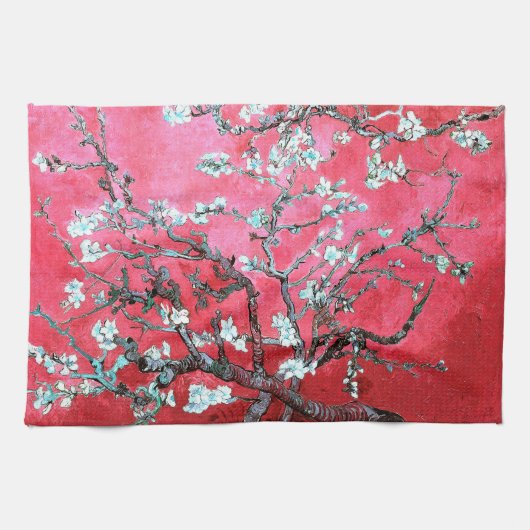 Van Gogh Amandelbloesems: Rood & Blauw Theedoek (Horizontaal)