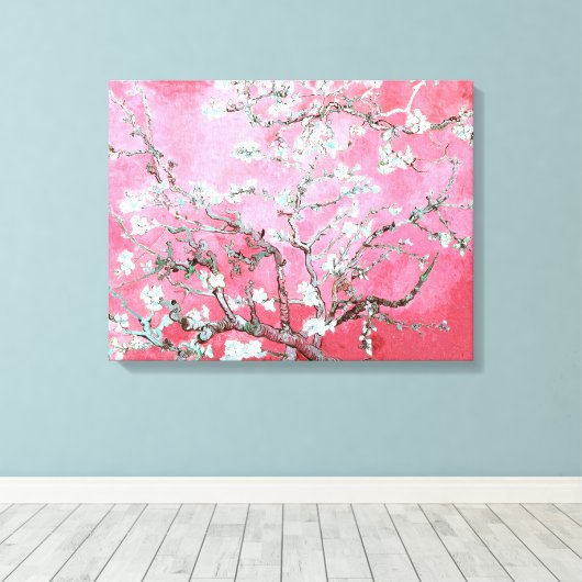 Van Gogh Amandelbloesems roze blauw Canvas Afdruk (Insitu (Houten vloer))
