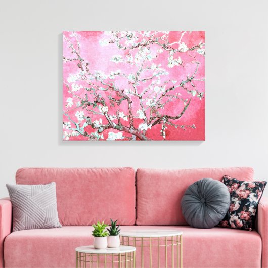 Van Gogh Amandelbloesems roze blauw Canvas Afdruk (Insitu (Woonkamer))