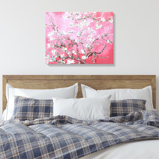 Van Gogh Amandelbloesems roze blauw Canvas Afdruk (Insitu (Slaapkamer))