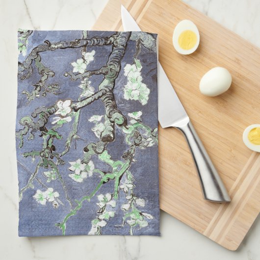 Van Gogh Amandelbloesems Staal Blauw Theedoek (Quarter Fold)
