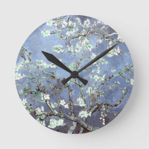 Van Gogh Amandelbloesems Staalblauw Ronde Klok