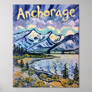 Van Gogh Anchorage Alaska Landschap Olieverf Poster