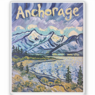 Van Gogh Anchorage Alaska Landschap Vintage Reis Sticker