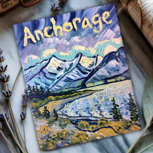 Van Gogh Anchorage Alaska Landschap Vintage Travel Feestdagenkaart