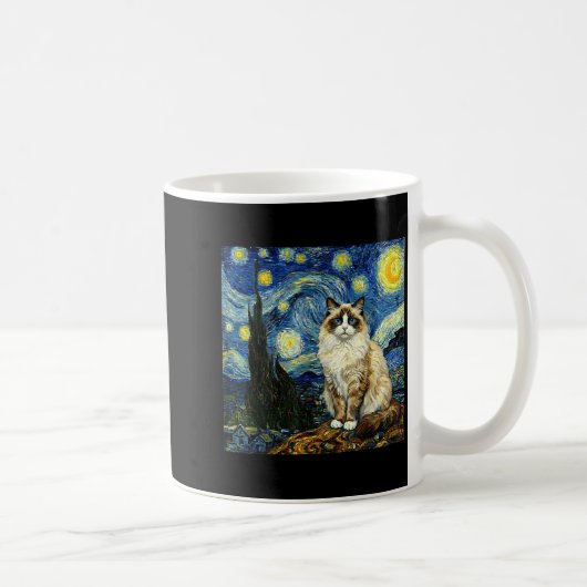 Van Gogh Art Starry Night - Funny Ragdoll Cat Arti Koffiemok (Rechts)