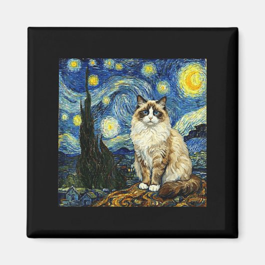 Van Gogh Art Starry Night - Funny Ragdoll Cat Arti Magneet (Voorkant)