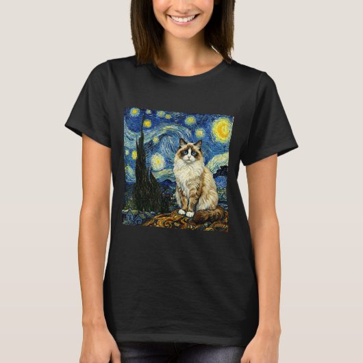 Van Gogh Art Starry Night - Funny Ragdoll Cat Arti T-shirt (Voorkant)
