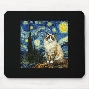Van Gogh Art Sterrennacht - Grappige Ragdoll Kat A Muismat