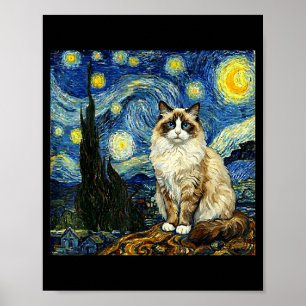 Van Gogh Art Sterrennacht - Grappige Ragdoll Kat A Poster