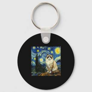 Van Gogh Art Sterrennacht - Grappige Ragdoll Kat A Sleutelhanger