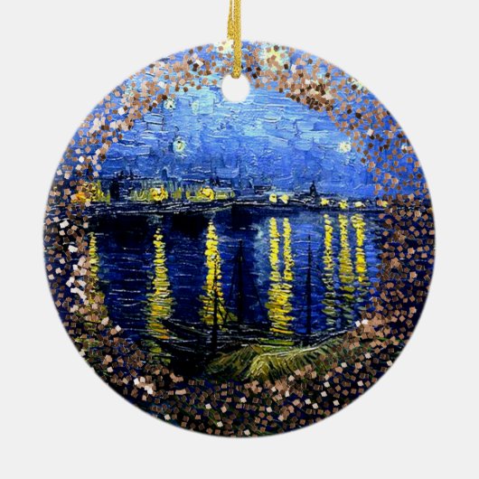 Van Gogh art, Sterrennacht over de Rijn, Keramisch Ornament (Achterkant)