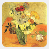 Van Gogh artwork, Japanese Vase with Roses, Vierkante Sticker (Voorkant)