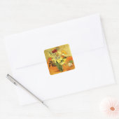 Van Gogh artwork, Japanese Vase with Roses, Vierkante Sticker (Envelop)