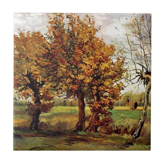 Van Gogh - Autumn landschap met vier bomen Tegeltje (Voorkant)