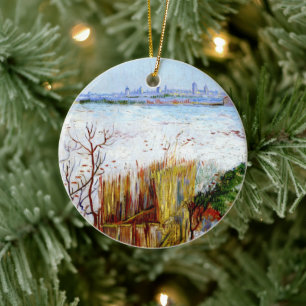 Van Gogh-Besneeuwd landschap met Arles op de achte Keramisch Ornament
