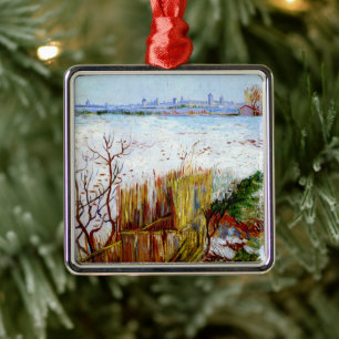Van Gogh-Besneeuwd landschap met Arles op de achte Metalen Ornament
